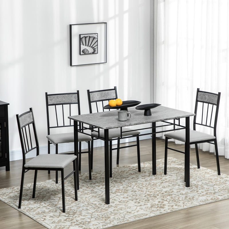 5-Piece Marble Effect Dining Table Set - Grey/Black