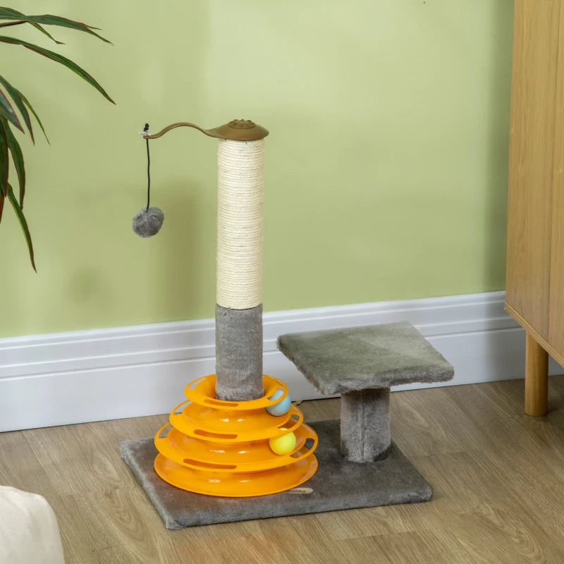 Grey 56cm Cat Tree Tower with Scratching Posts and Toy Ball