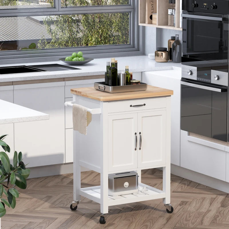 White Kitchen Storage Trolley Cart with Rolling Wheels and Drawer