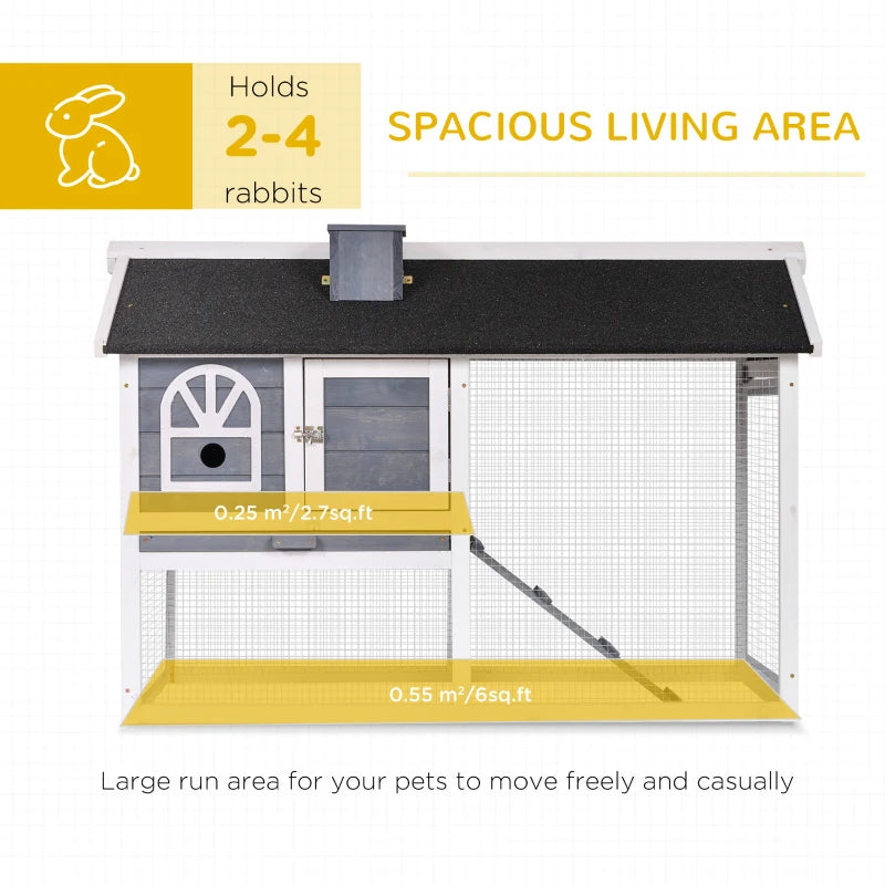 Grey 2-Tier Rabbit Hutch with Run and Water-Resistant Roof