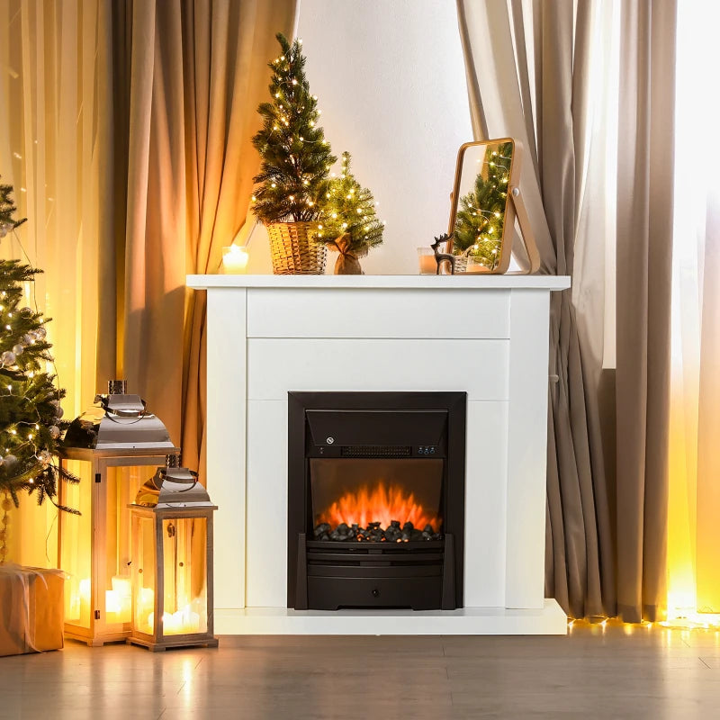 Modern Curved Electric Fireplace with LED Flames & Remote Control - Marble Stone Finish