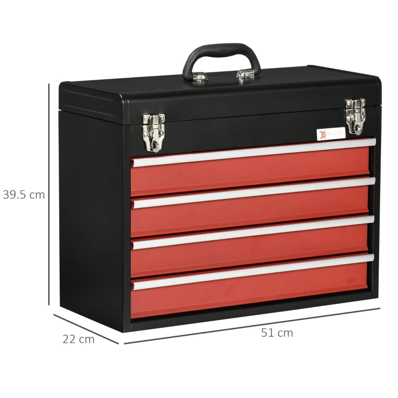 Black 4-Drawer Lockable Metal Tool Chest with Ball Bearing Runners