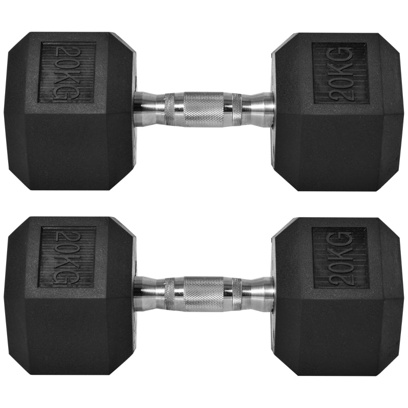 x2 20kg Rubber Hex Dumbbell Set for Home Gym Workout