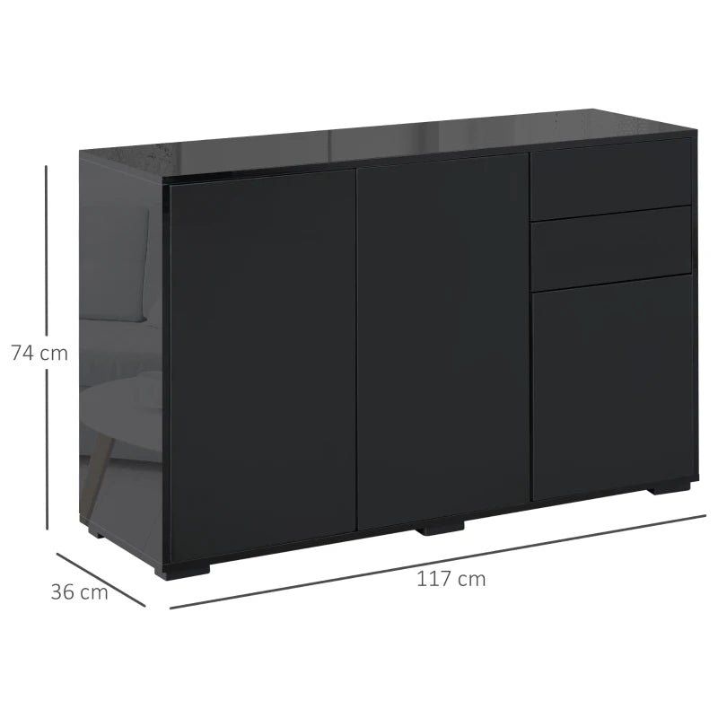 Black High Gloss Sideboard with Push-Open Design and 2 Drawers