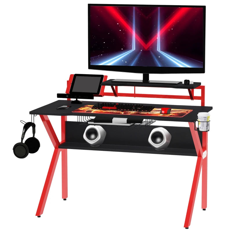 Red Gaming Desk with Monitor Stand and Accessories, 120cm