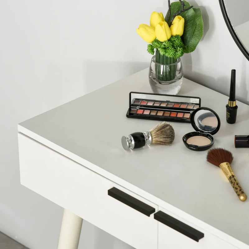 White Vanity Dressing Table Set with Mirror, Stool, and Organiser