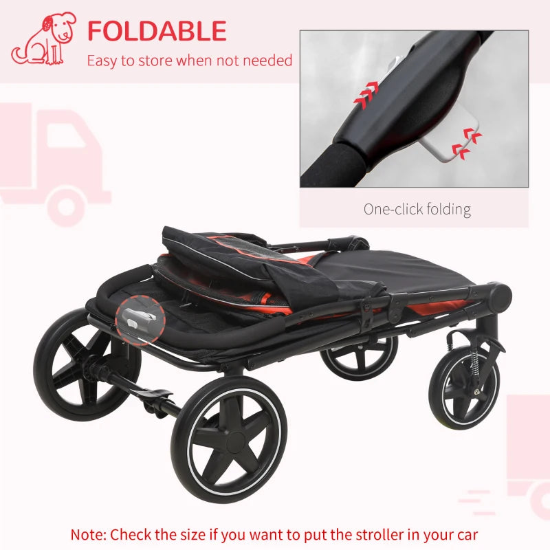 Foldable Red Pet Travel Stroller with Rain Cover for Large & Medium Dogs