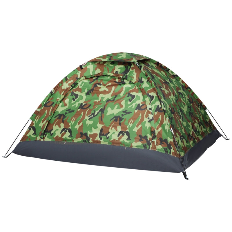 Camouflage 2-Person Camping Tent with Zipped Doors and Storage Pocket, Multicoloured