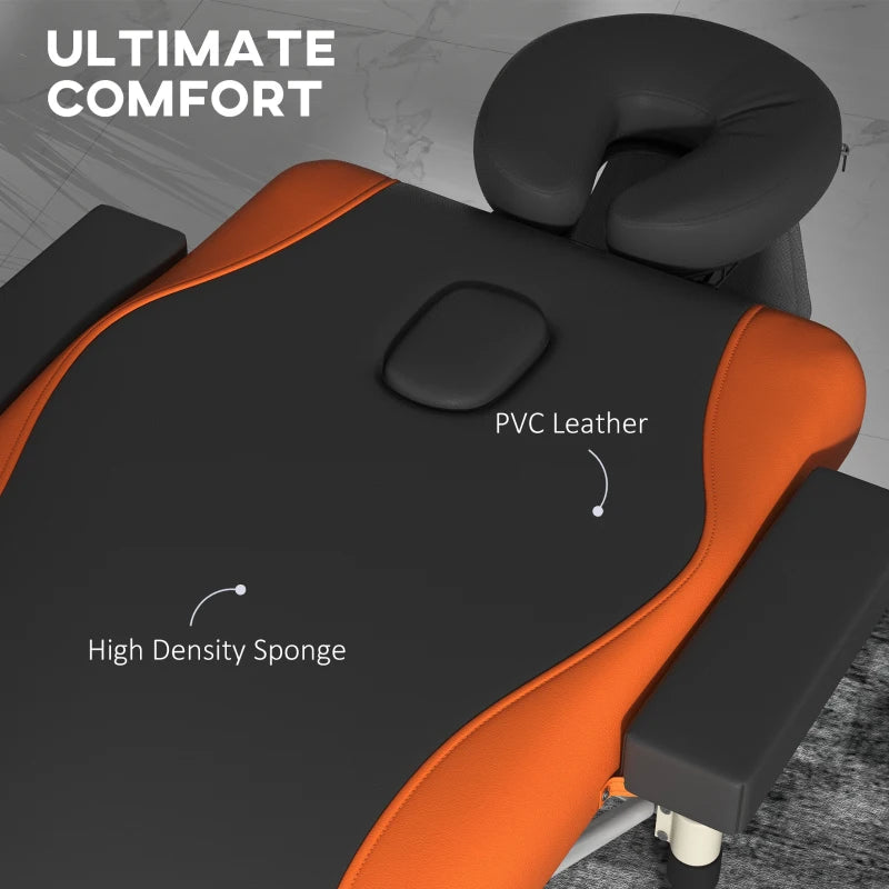 Foldable Black and Orange Massage Table for Salon and Spa