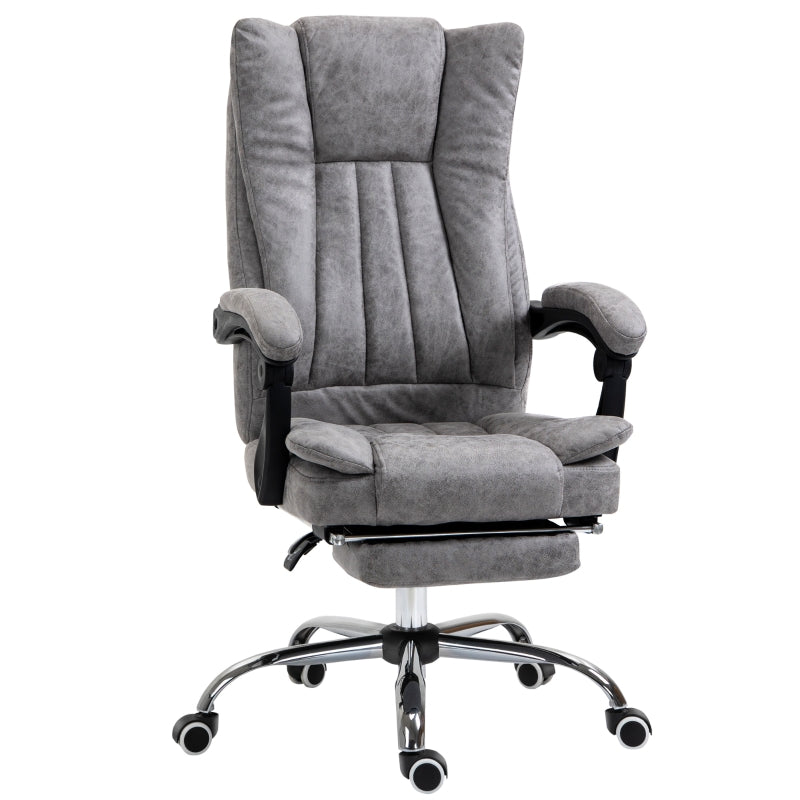 Grey Microfibre Home Office Chair with Reclining Function & Footrest