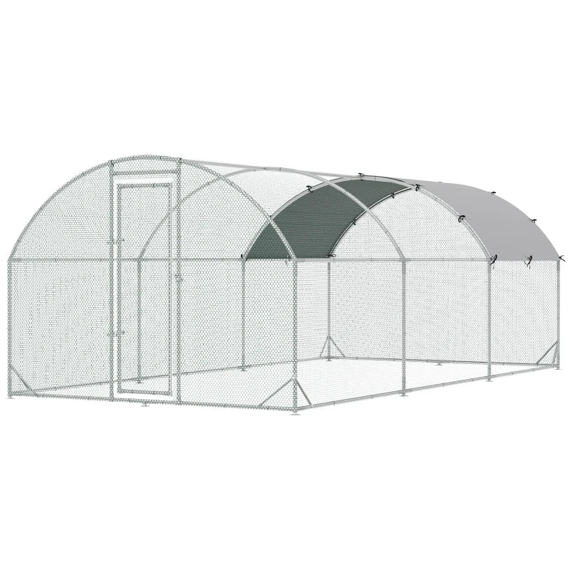 Large Galvanised Chicken Coop with Cover - 5.7 x 2.8 x 2m - Grey