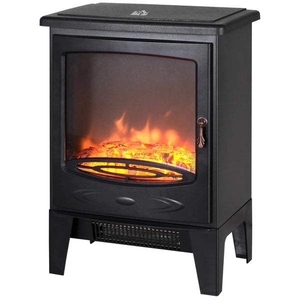 Black Glass Electric Fireplace Heater with Artificial Flame Effect