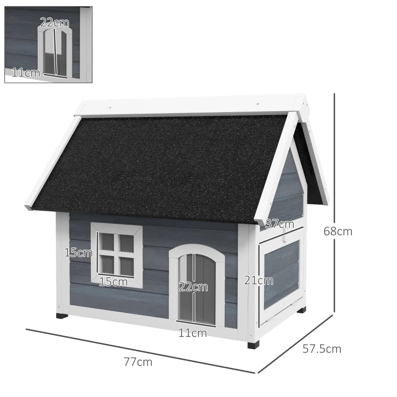 Grey Wooden Outdoor Cat Shelter with Asphalt Roof, 77x57.5x68cm