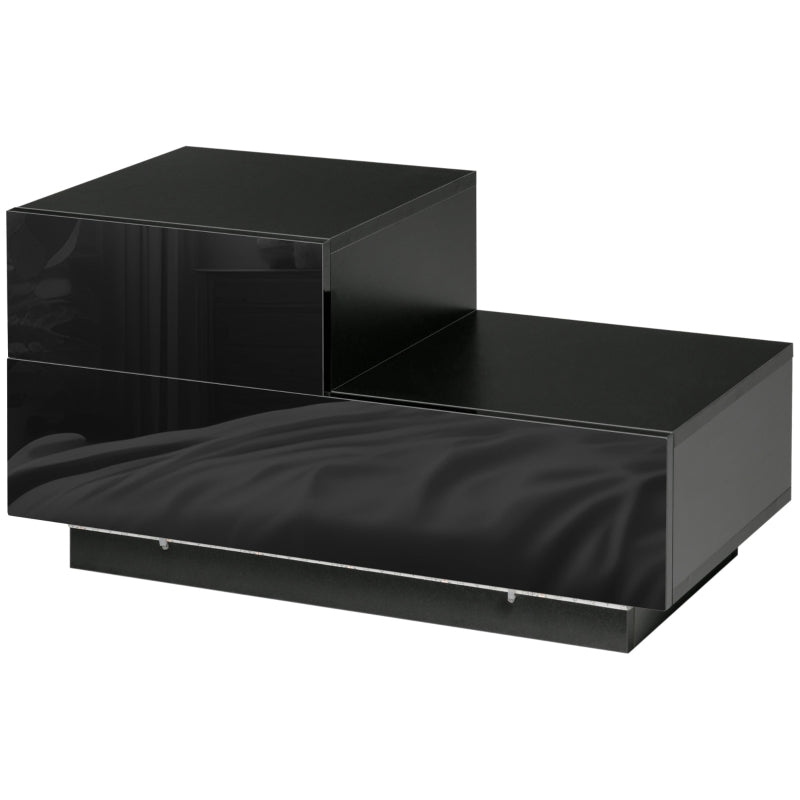 Black High Gloss Bedside Table with RGB LED Light and Drawers