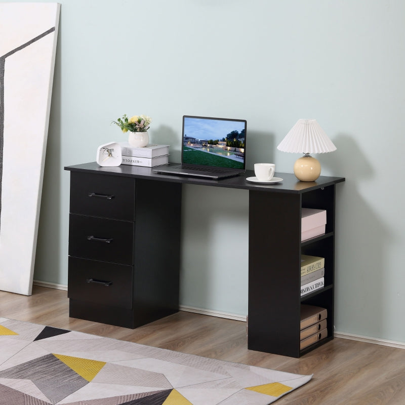 Black Computer Desk with Storage Shelves and Drawers