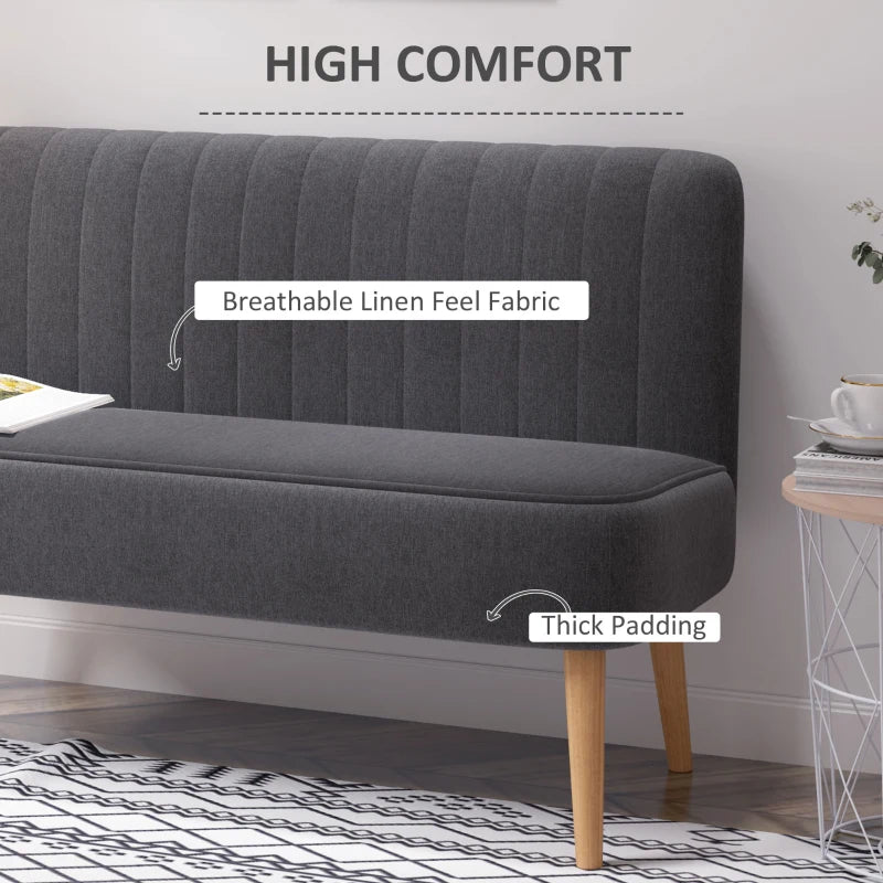 Dark Grey 2 Seater Linen Sofa with Wood Legs