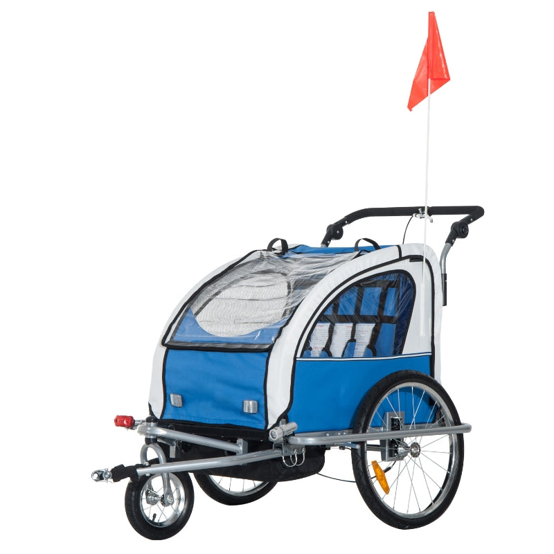 Blue 2-Seater Bike Trailer for Baby and Child with Canopy & Storage