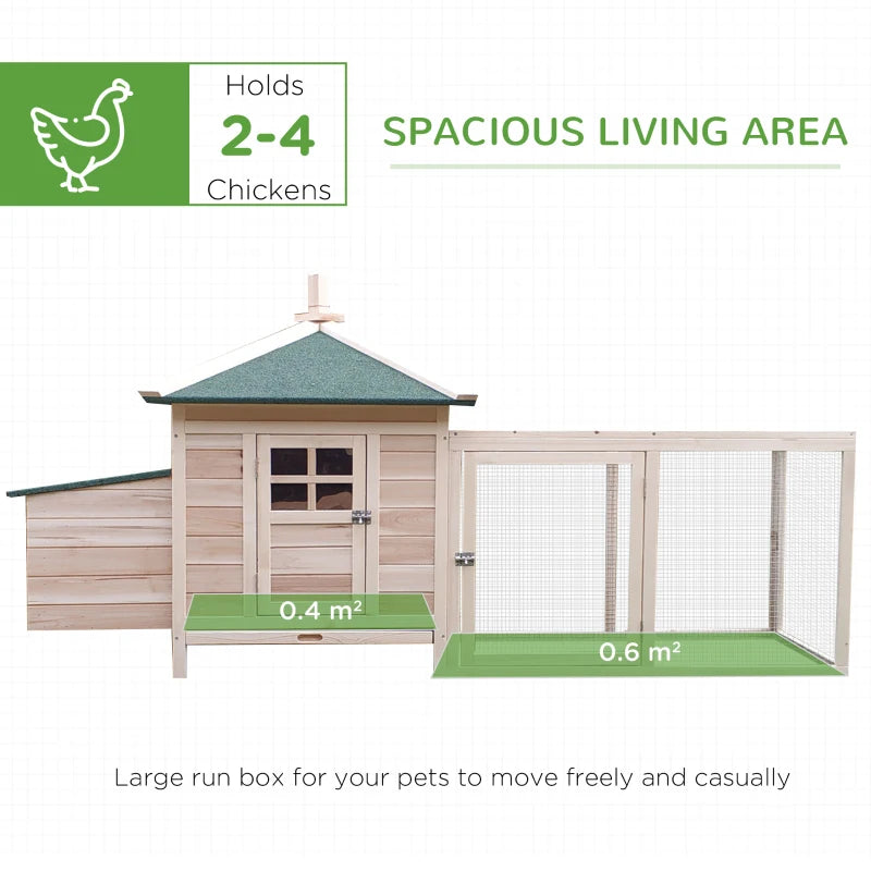 Wooden Chicken Coop with Nesting Box and Run - Outdoor Pet Cage