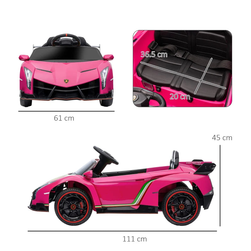 Pink Licensed Electric Ride-On Car with Remote Control, Music, and Horn