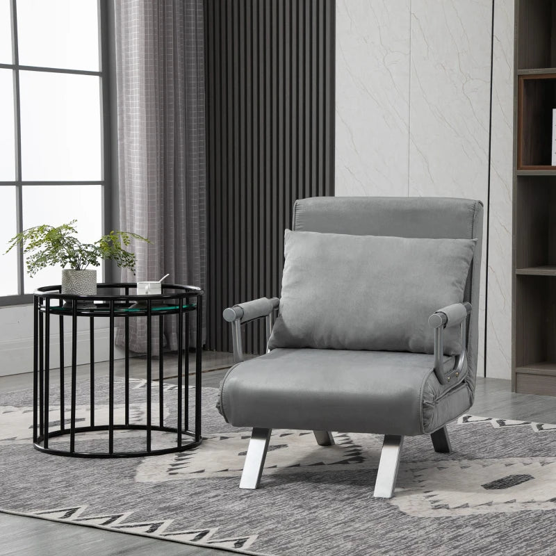 Grey Suedette Adjustable Back Sofa Chair