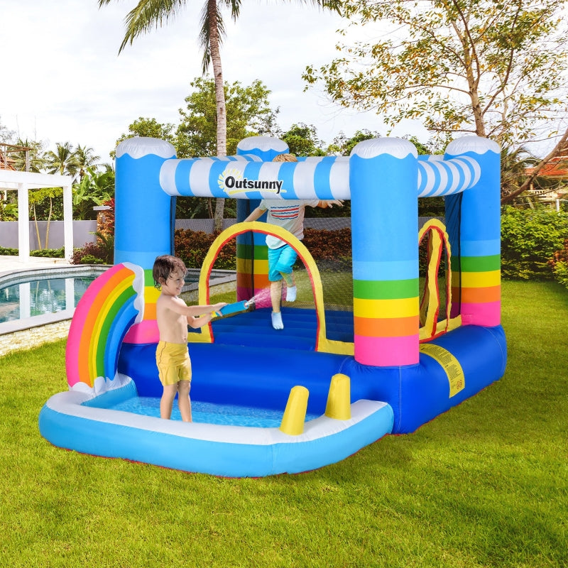 Kids Inflatable Bounce Castle with Trampoline Pool & Climbing Wall - Blue