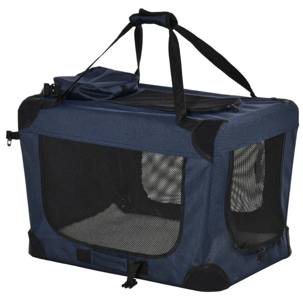 Foldable Pet Carrier for Small Pets - Portable Soft-Sided Travel Crate, Dark Blue