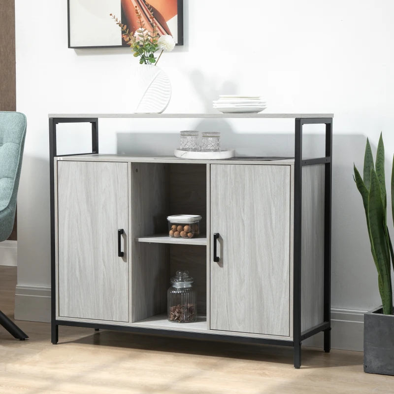 Light Grey Steel Frame Sideboard with 2 Doors and Shelves