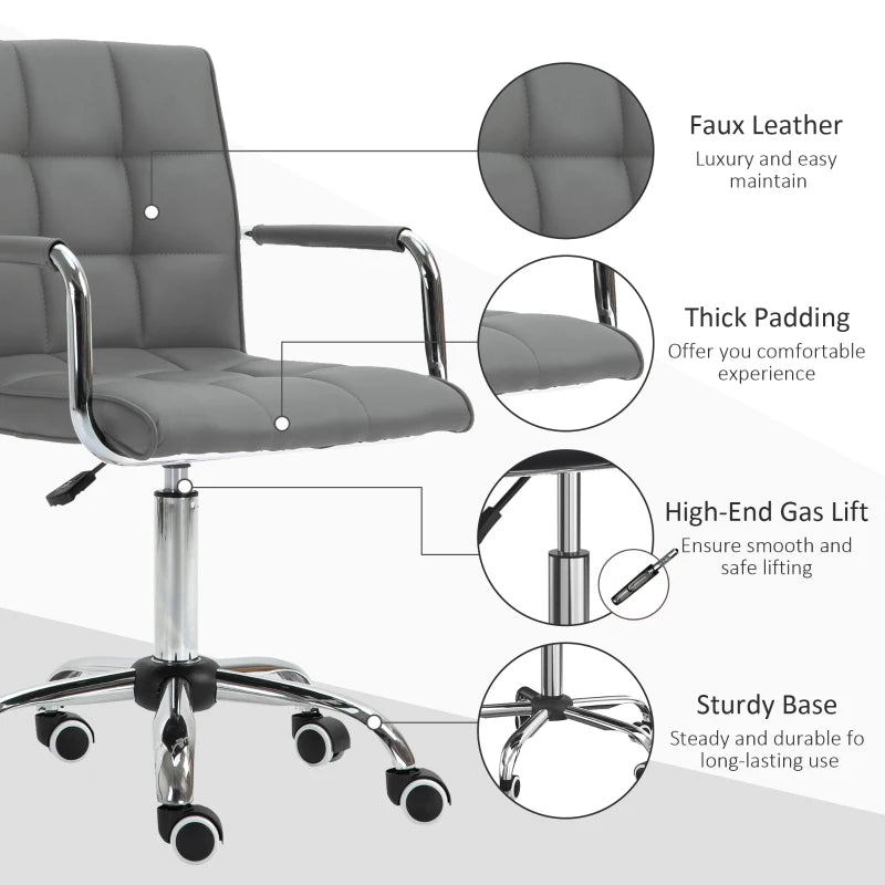 Grey PU Leather Office Desk Chair with Swivel Wheels