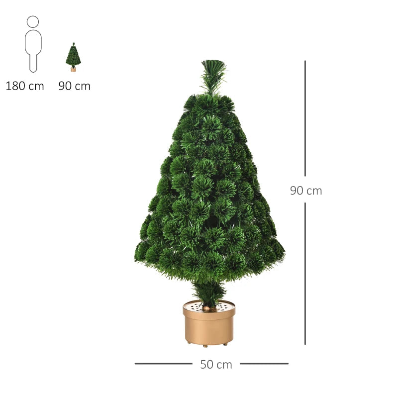 3FT Fiber Optic LED Christmas Tree - Multi-Color Lights, Green