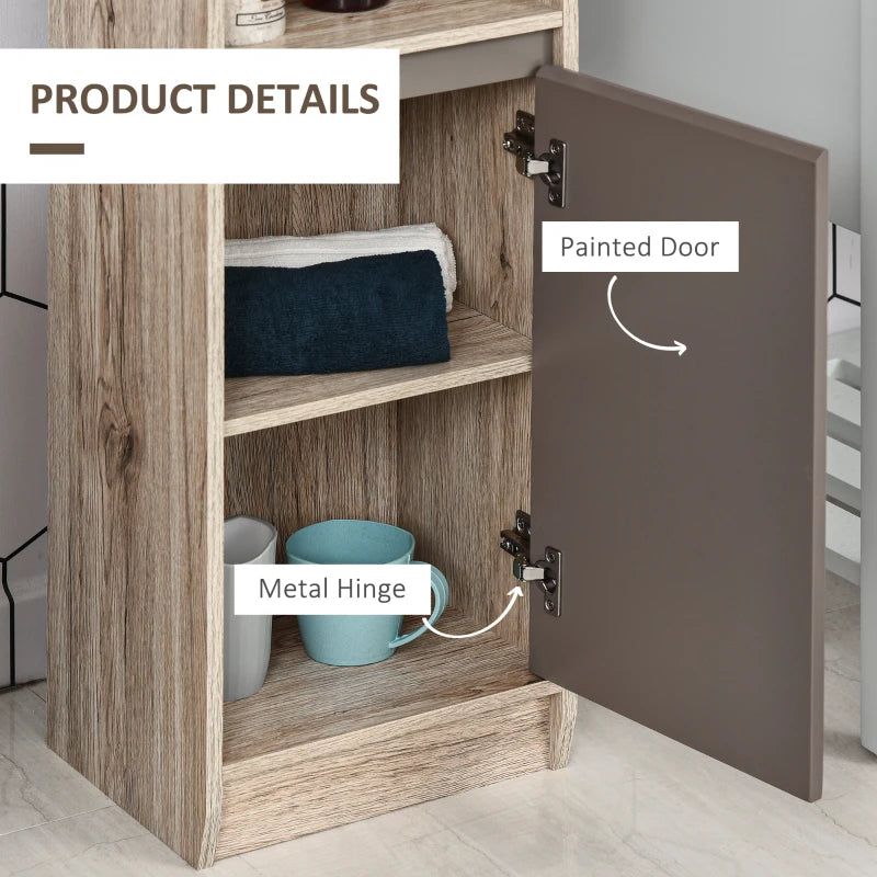 Grey and Brown Freestanding Bathroom Storage Cabinet with 2 Cupboards and 2 Compartments