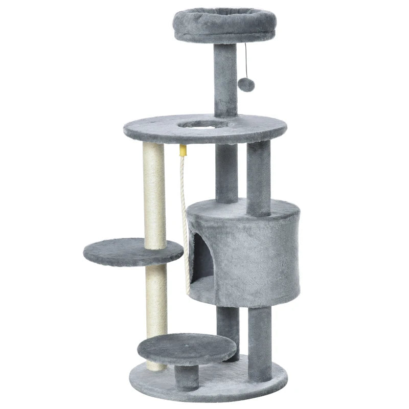 Dark Grey Cat Tree Tower with Toy Ball and Teasing Rope