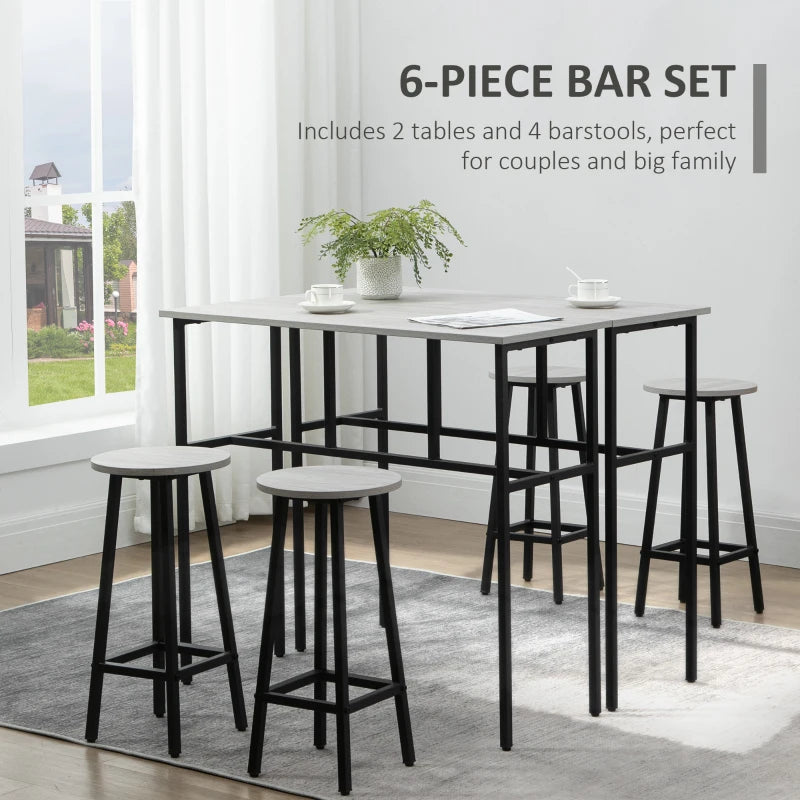 6-Piece Grey Bar Table Set with 4 Stools - Counter Height Dining Furniture for Kitchen & Living Room