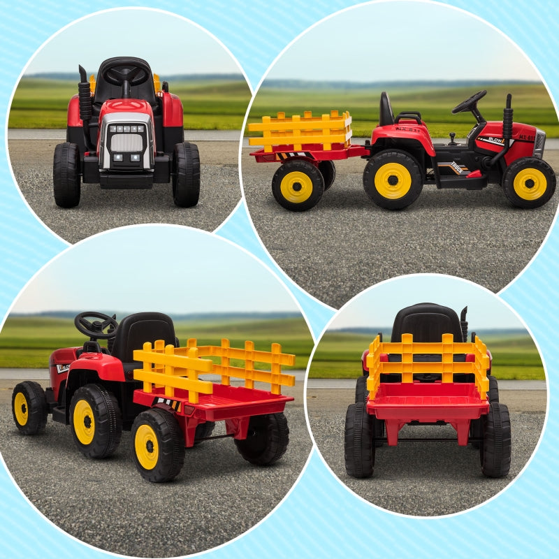 Red Electric Ride-On Tractor with Trailer & Remote Control