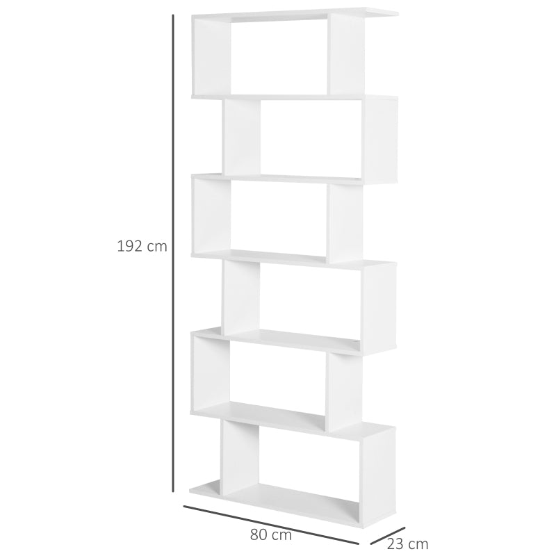 White Wooden S-Shaped 6-Shelf Room Divider Bookcase