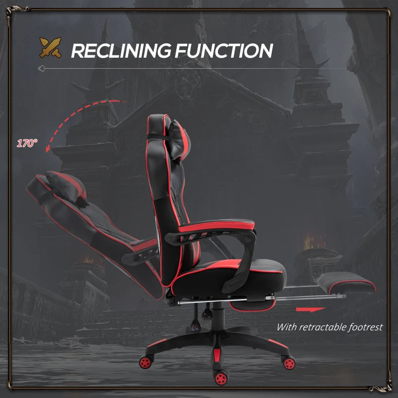 Red Gaming Chair with Lumbar Support, Footrest, and Headrest