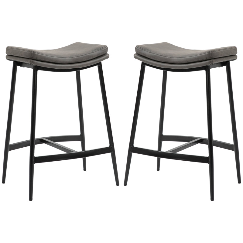 Grey Microfibre Upholstered Bar Stools Set of 2 with Curved Seat and Steel Frame