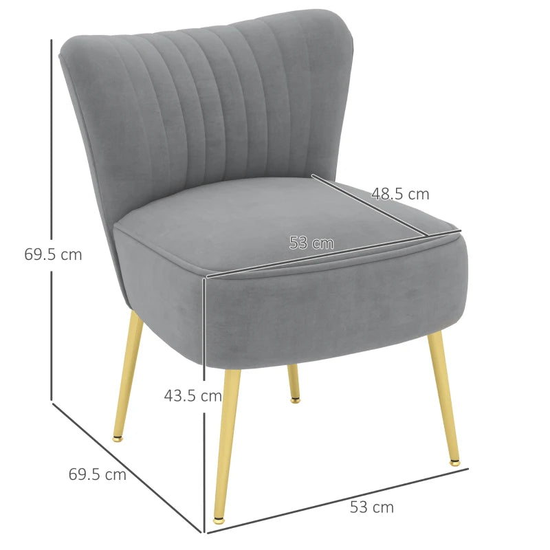 Grey Upholstered Wingback Chairs with Gold Steel Legs - Set of 2