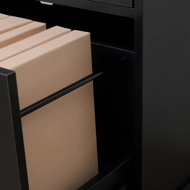 Black Mobile Filing Cabinet with Lockable Drawer and Open Shelves