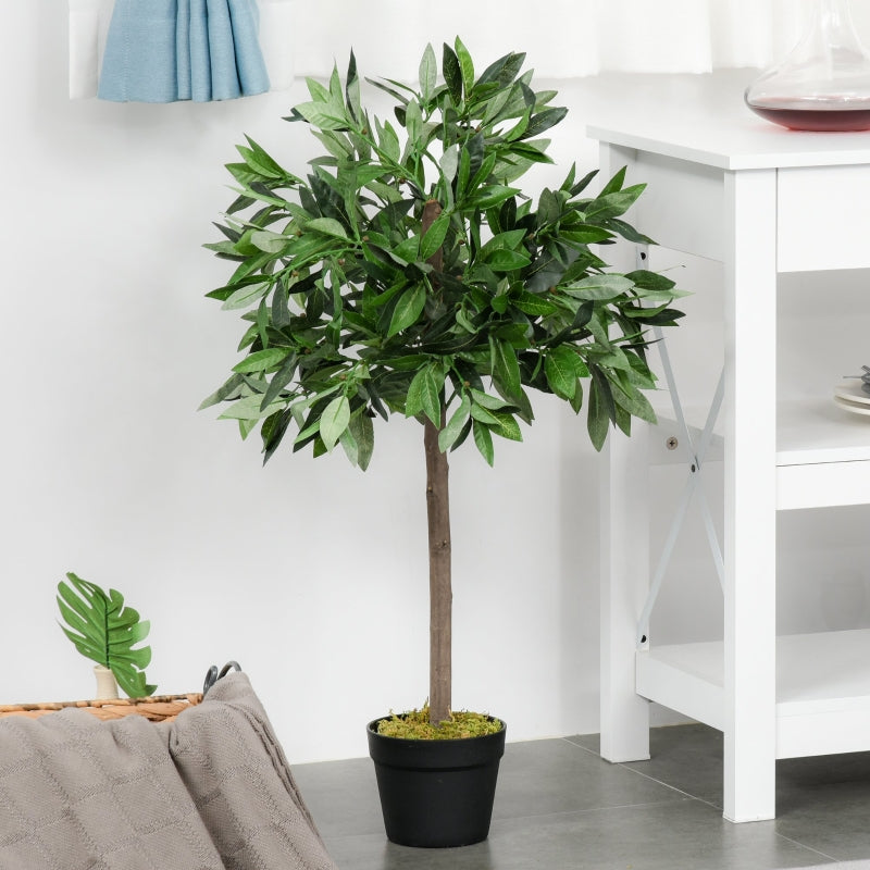 Set of 2 90cm Green Artificial Bay Laurel Topiary Trees with Pot - Indoor/Outdoor Decor