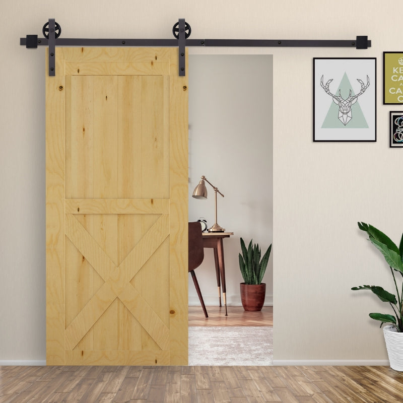 6ft Black Sliding Barn Door Kit for Single Wooden Door