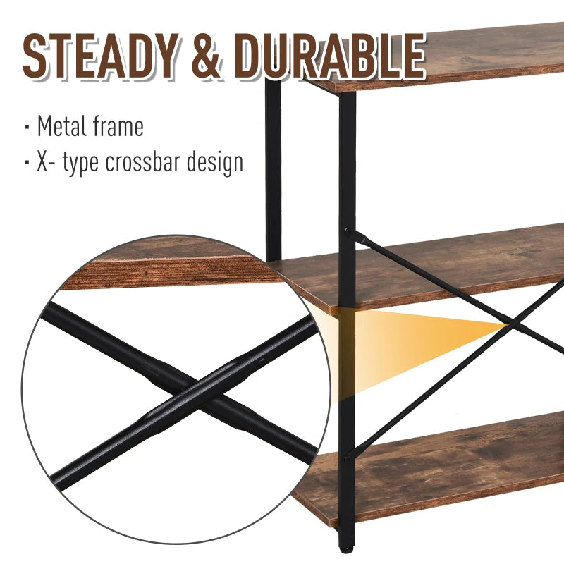 Brown 3-Tier Metal Frame Shelf with Adjustable Feet - 76x120cm
