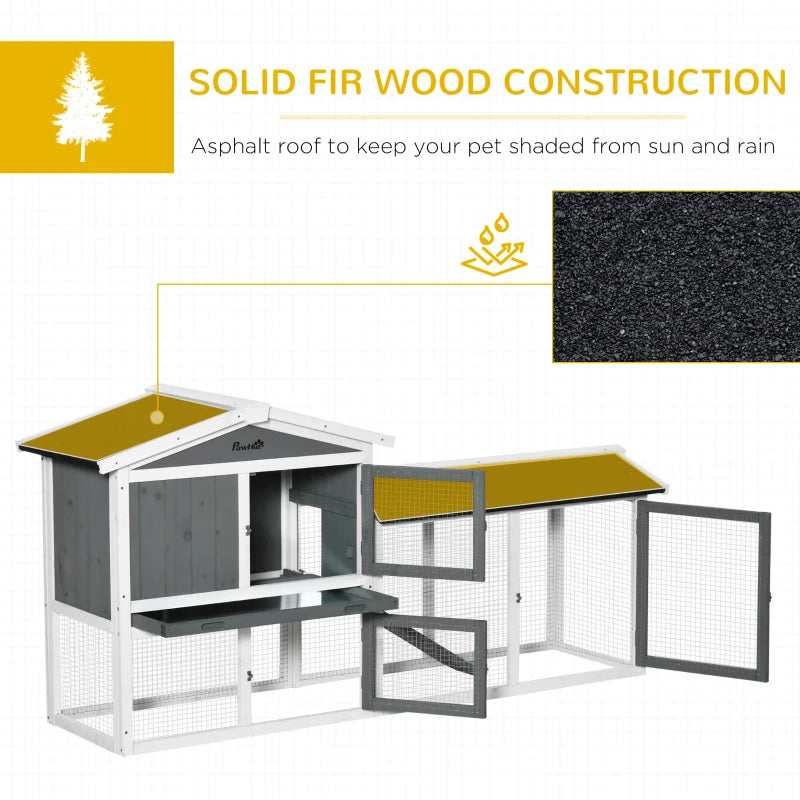 White 2-Tier Outdoor Rabbit Hutch with Run Box, Slide-out Tray, Ramp - 175.8 x 52 x 85.5 cm