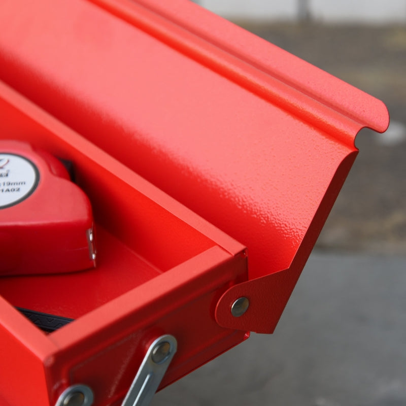 Red 3-Tier Metal Cantilever Toolbox with Carry Handle