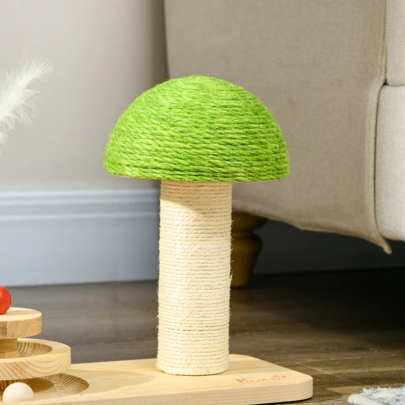 Cat Scratching Post with Toy Balls and Feather - Natural Tone