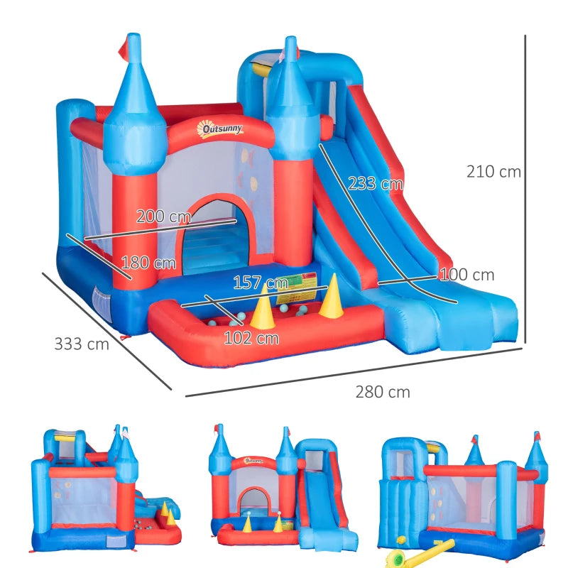 Kids 4-in-1 Inflatable Bouncy Castle with Slide & Pool - Blue