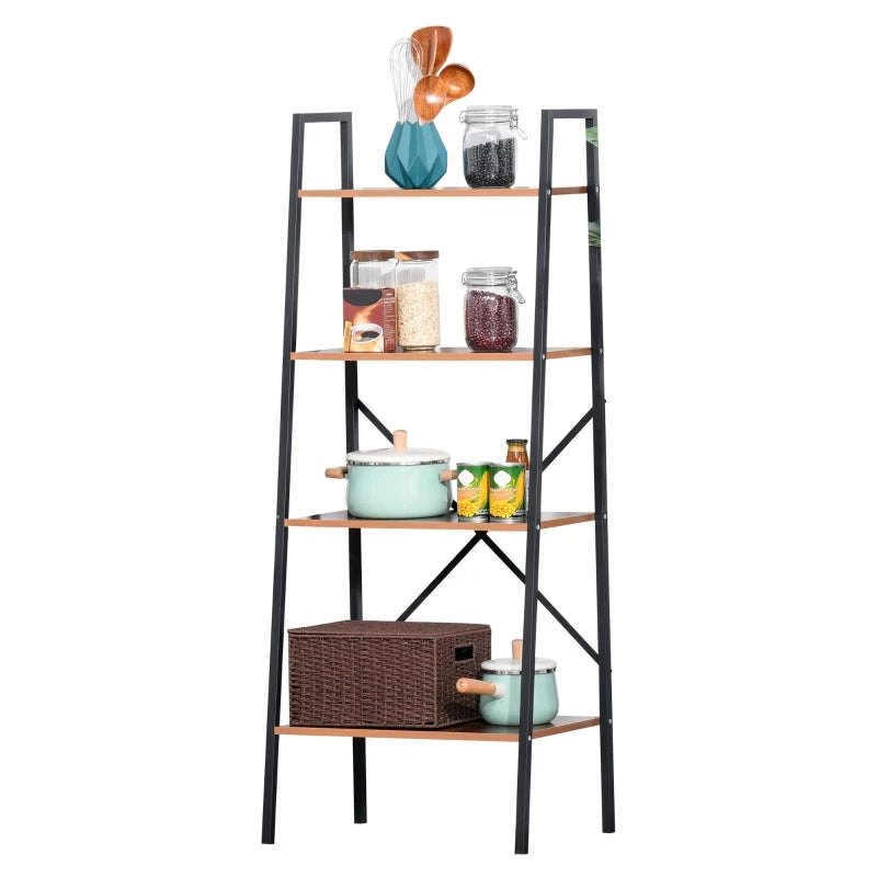 4-Tier Vintage Ladder Shelf Bookcase - Black/Brown Wood Storage Rack