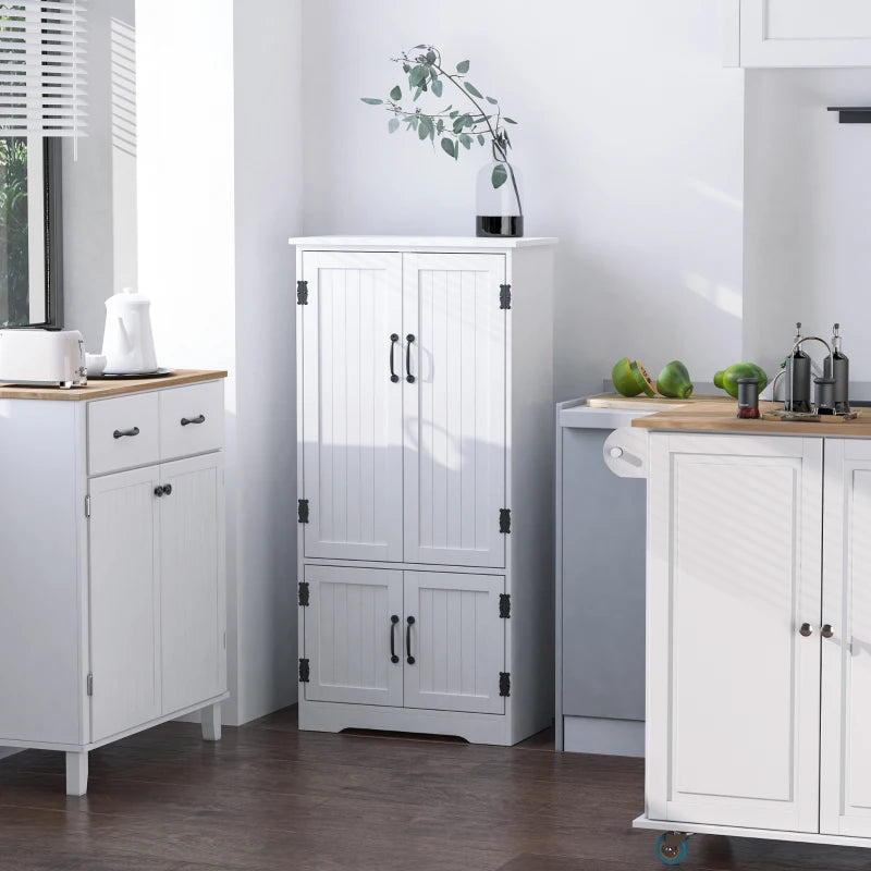 White Kitchen Storage Cabinet with Adjustable Shelves and Doors