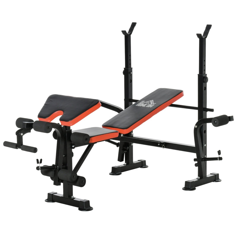 Adjustable Weight Bench with Leg Developer and Barbell Rack - Black