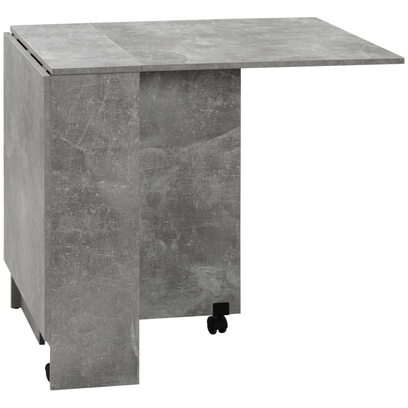 Grey Folding Dining Table with Shelves and Casters