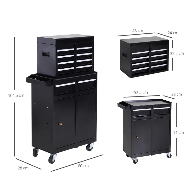 Black Metal Tool Cabinet with 5 Drawers and Pegboard - 60x28x104.5cm